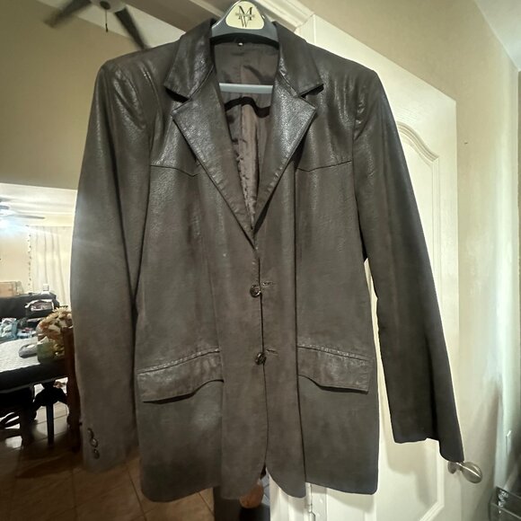 Men’s Wearhouse Genuine Leather Blazer Jacket Brown Size 46 – Classic 3-Button S - Picture 1 of 10